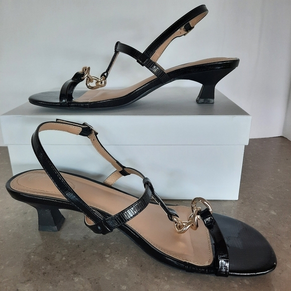Cato C Comfort Slingback Sandals Black Gold Chain Accents Women's Size 10 - Picture 5 of 14